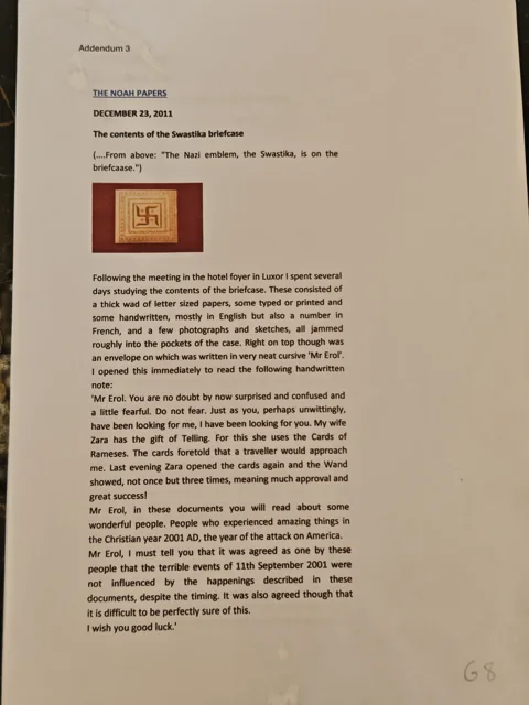 The Noah Papers, English page 5: The contents of the Swastika briefcase